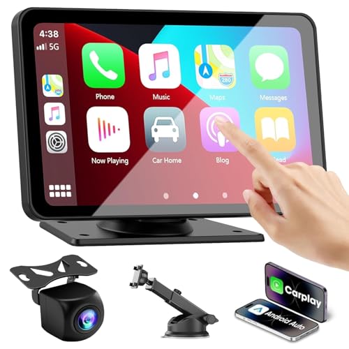 Stynxro 7インチ ディスプレイオーディオ ポータブル カーオーディオ バックカメラ付き AHD 1080P CarPlay&Android Autoに対応 音声コントロール GPSナビゲーション ミラー接続 Bluetooth搭載 ポータブル Bluetooth CarPlay タッチスクリーン ワイヤレスアダプター バックカメラモニターセット 日本語説明書